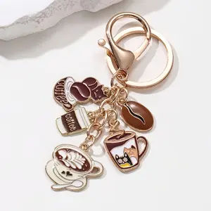 Metal Keychain Round Shape, Fashionable Casual Style Decorative Car Bag Pendant, Stylish Keychain, Ideal Birthday Gift Coffee Bar Accessories