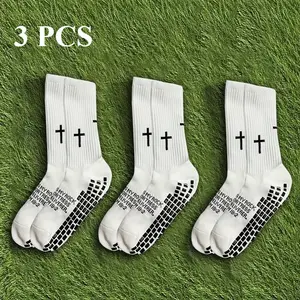 3 Pairs of Unisex Non-Slip Soccer Men's Socks - Mid-Calf, Non-Slip, Sweat-Wicking, Durable, Terry Cloth Sole, Suitable for Soccer, Cycling, Rock Climbing, and Running. Sizes 38-46. Breathable, Invisible, Multi-Functional Running Socks with Cross Pattern