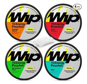 HOT SALE 2026 !! Wip Energy Pouches | 200mg Natural Caffeine | Vitamins and Minerals | 4 Pack Assorted: Sour Cherry, Mint, Orange Citrus, Strawberry Kiwi