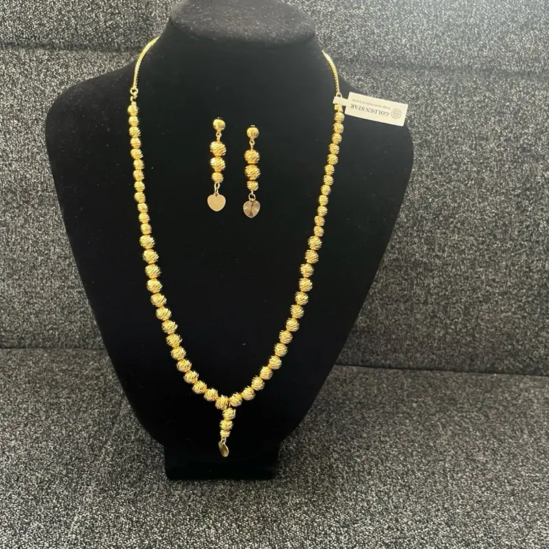 Gold Necklace & Earrings Set - Elegant Beaded Design for Women's Fashion