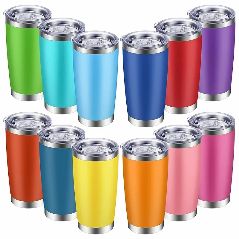 20oz Stainless Steel Tumbler with Lid - Double-Wall Vacuum Insulated Travel Mug, Powder-Coated Cup | Spill-Proof Design, Durable & Portable for Hot/Cold Drinks, Coffee, Tea, Beer | Ideal for Travel, Office, Home Use | Stylish & Convenient (Bulk Bulk