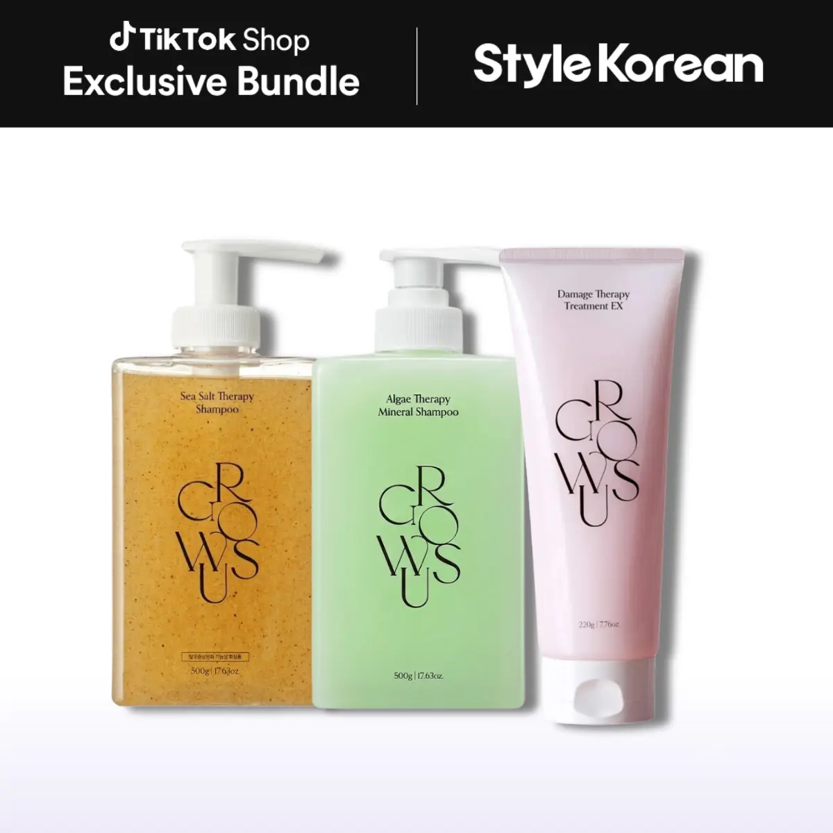 [GROWUS] Hair Therapy Trio - Algae Therapy Shampoo 500ml / Sea Salt Therapy Shampoo 500ml / Damage Therapy Hair Treatment EX 220g
