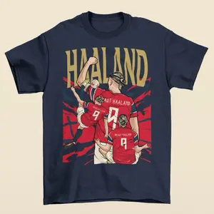 Erling Haaland Cartoon Style Norway Football T-Shirt - Men’s Adult Sizes, 100% cotton tee, unisex style
