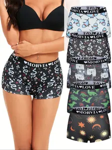 5 Pcs Women's Soft Comfortable Mid-Waist Seamless Briefs, Fashion Comfy Underwear, Elastic Waistband, All-Season Wear, Fitted Design, Tribal Pattern, 5 Pack