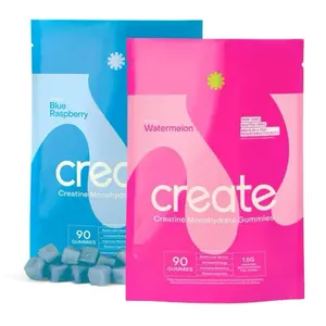 CREATE Creatine Monohydrate Gummies Supplement for Men & Women - 90ct (2-Pack: Blue Raspberry & Watermelon Flavors) - Boost Strength Endurance & Muscle Growth Healthcare Dietary Essential Aminos Optimum Fitness
