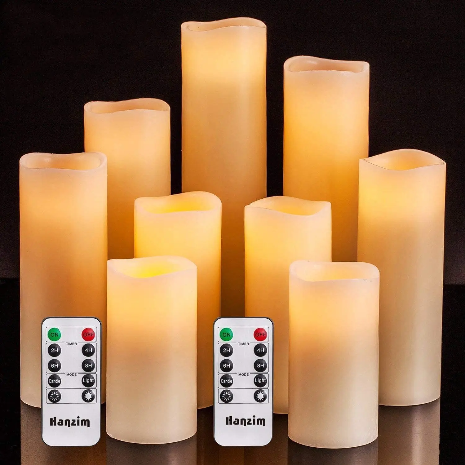 9pcs Large Outdoor Waterproof Flameless LED Pillar Candles - D3''xH5.5'' Cordless Plastic Battery-Powered, Remote-Control Adjustable Glowing Cordless Specialty & Decorative Lighting for Wedding, Party