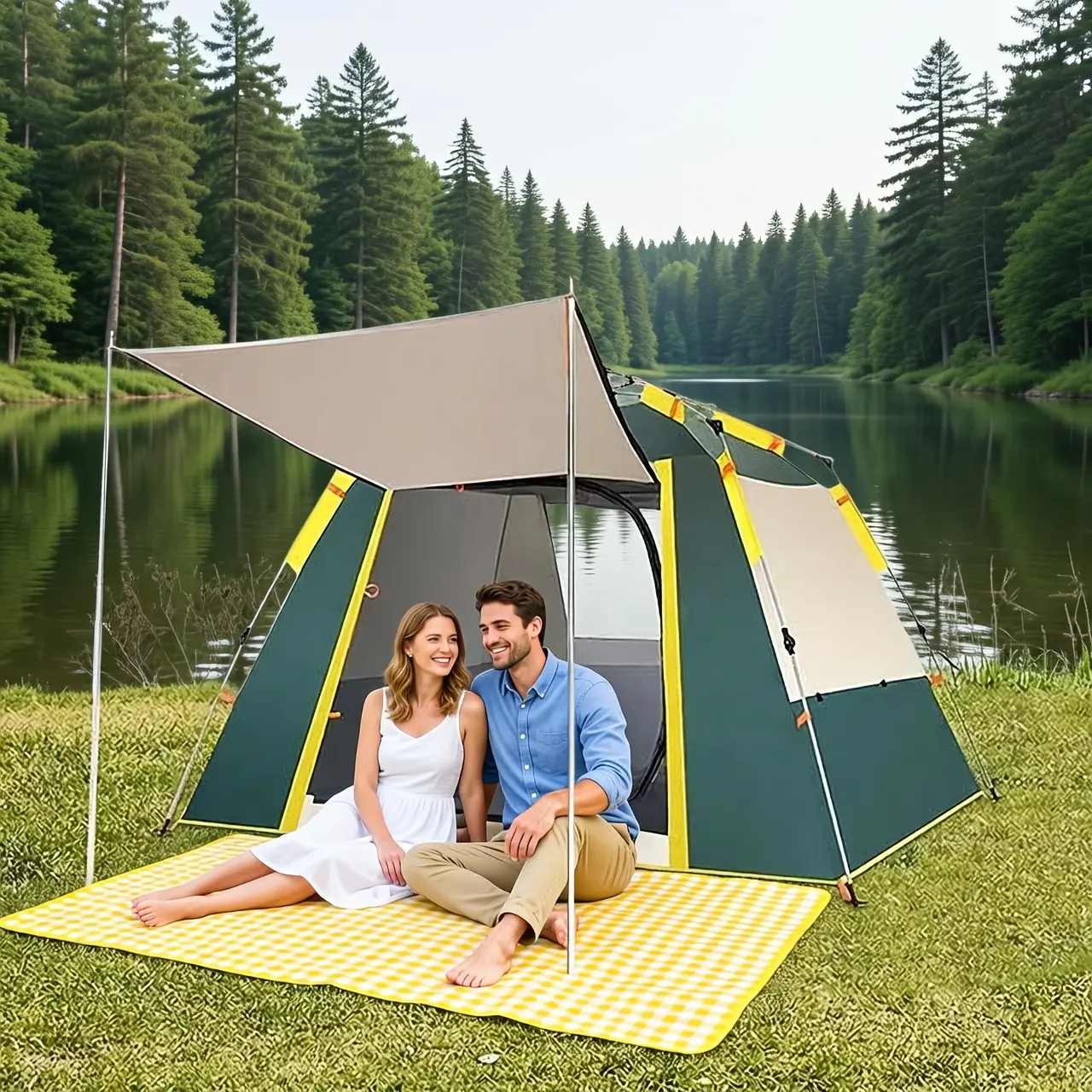 2-4/4-6 Person Camping Tent | Instant Easy Pop Up, Automatic, Portable Windproof Dome Tent for Camping, Hiking & Traveling, Polyester Fiber, Aluminum Alloy Poles, Green Color