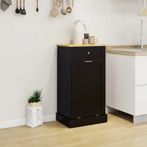 Modern Sideboard Black E1 MDF Tilt-Out Trash Cabinet with 1 Drawer & 1 Compartment for Kitchen Island & Laundry Storage Organizer UV Painted for Durability