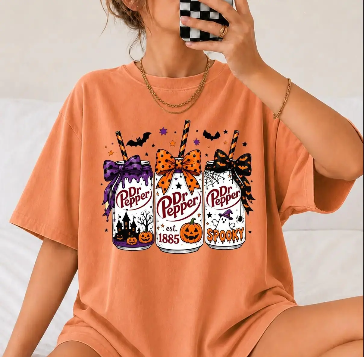 Comfort Colors Dr Pepper Halloween Soda Can T-shirt, Pumpkin Coquette Bow Spooky Halloween Tee, Soda Lovers Gifts