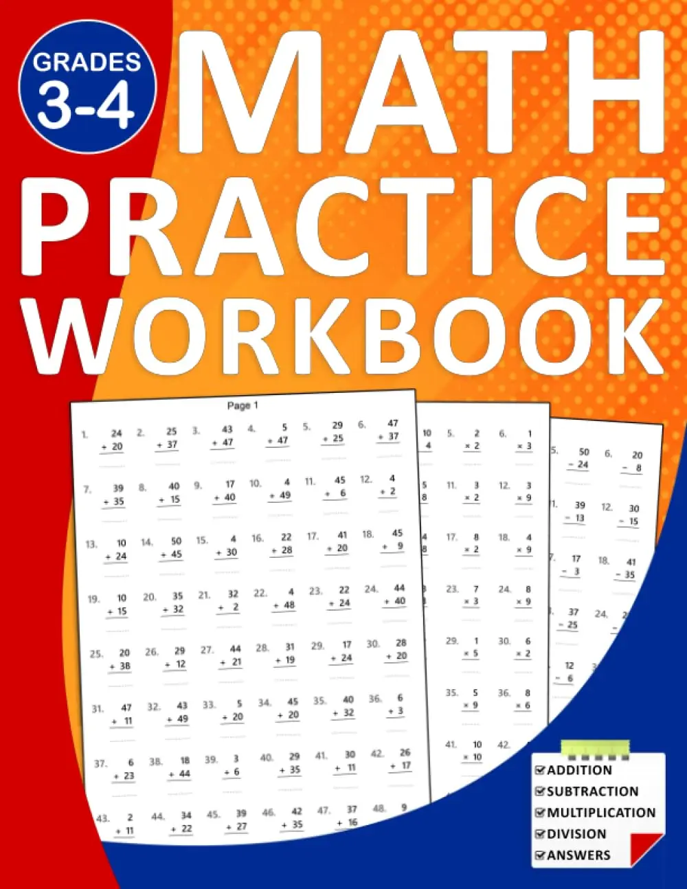 Math Workbook For Grades 3-4 With Addition, Subtraction, Multiplication, andDivision: Math Practice Workbook for 3rd grade and 4th grade with Over ... Key |math Worksheets for kids ages 8 to 10
