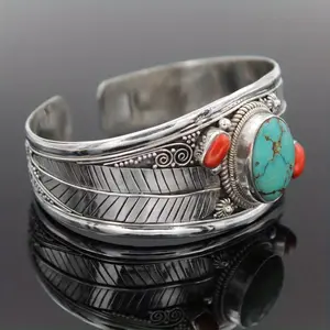 Adjustable Turquoise Vintage Style Silvery Bangle, Ethnic Men'S Casual Leisure Fashion. Anklet