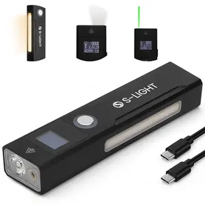 S-Light P100 LED Tactical Flashlight 1200LM Rechargeable with USB-C Fast Charging Dual Color Modes Green Beam Laser & Main Light Magnetic Base Belt Clip Water-Resistant Impact-Resistant for Camping Emergencies Work