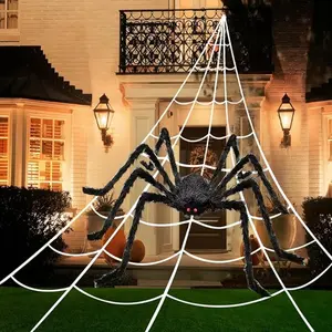 Halloween Spider Web, Giant Spider Decoration, Triangular Spider Net, Fuzzy Terrifying Fake Spider, Indoor Outdoor Decor, Halloween Party