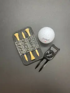 Golf Pocket Organizer. Divot Tool and Golf Tee Holder. Black with Elephant Print Accent golf gift Natural Bamboo