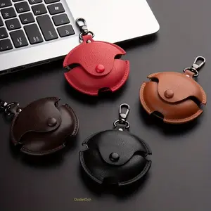 Portable Vintage Durable PU Leather Circular Earbud Case with Metal Clip, Protective Cover for Most Wireless Earbuds, Sports & Outdoor Protection Gear