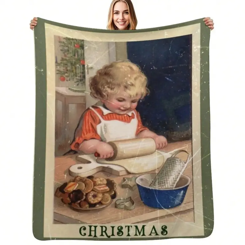 Vintage Inspired Food-Shaped Snuggly Throw Blanket - Christmas Cookie-Baking Themed Designer Piece for Living Room, Cooling Sofa Accent, Food-Shaped Blankets, Snuggly Blankets