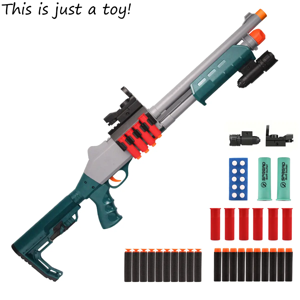JH2027C Foam Dart Blaster Toy Set, EVA Foam Dart Launcher with Retractable Stock & Scope Accessory, Outdoor Activity Game Toy, Backyard Fun Gift for Teens