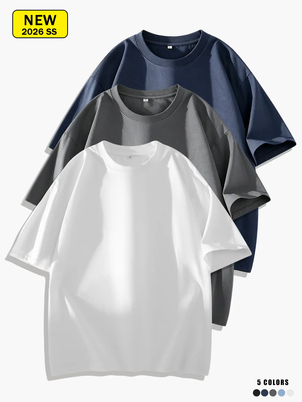Unisex summer solid-color short-sleeve T-shirt made of pure cotton, relaxed drop-shoulder fit, moisture-wicking and breathable, skin-friendly and comfortable.
