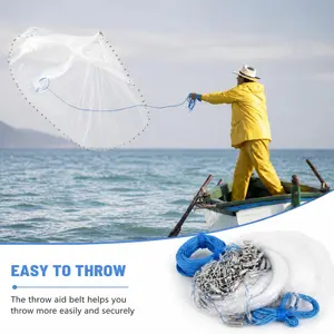 Heavy Duty 8ft Radius Cast Net Fishing Equipment - 3331 Monofilament Material, 3/8in Mesh, Galvanized Steel Chain Sinkers, Easy-Throw Bait Trap, Fisherman-Friendly Design