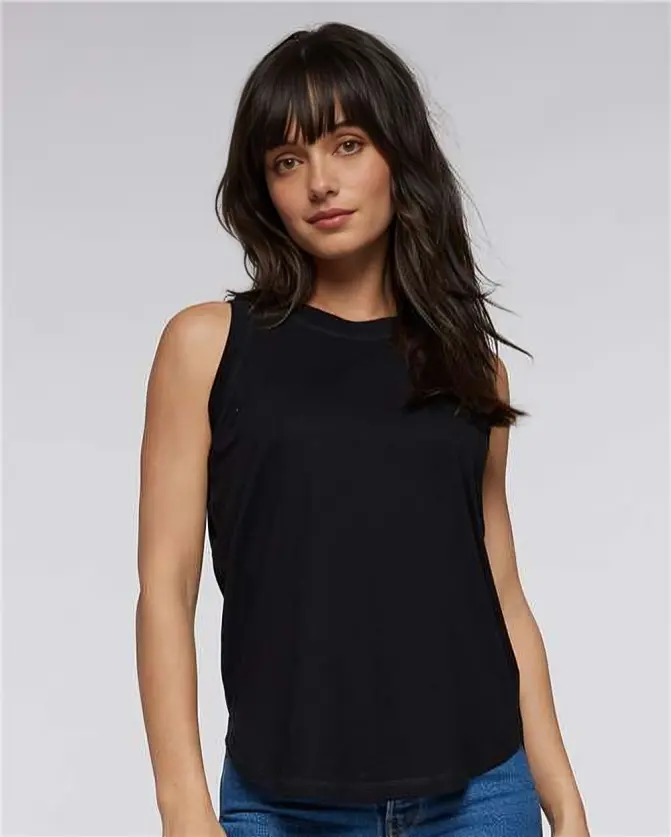 LAT Apparel 3592 Women's Relaxed Fit Tank Top - 4.5 Oz. Lightweight Combed Cotton Jersey, Breathable Sleeveless, Round Neck, Flatlock Seams, Easy Tear Tag, Solid Plain, Medium Cut, Long Medium Length, Granite Heather, Casual Essential Women's Top