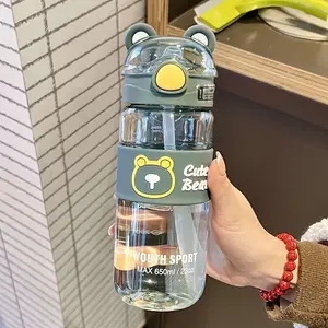 550ml/650ml Cute Bear Cartoon Portable Water Bottle with Straw, High-Value School Cup with Lifting Handle – Perfect for Summer/Winter Drinks, Outdoor Sports, Fitness, Travel, Camping,  Halloween & Christmas Gifts, Water Bottle For Girl and  Boy, Thermos