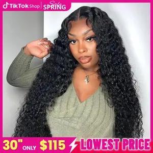 13X6 Glueless Deep Wave Wig Natural Black Closure With Drawstring Pre-Cut & Plucked HD Lace Ready To Go For Women Human Hair Bundles Wavy Dealsforyoudays    FallFreshness WeeklyDeals