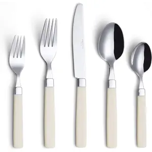 Stainless Steel Flatware/Cutlery Set - Color Handles - Dinner Forks, Salad Forks, Table Knives, Tablespoons, Teaspoons - (Cream, 20 Pieces)