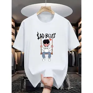 [Daily Wear] Men's Summer Casual T-Shirt, Cartoon Print, Lightweight Polyester, Round Neck, Short Sleeves, Machine Washable - Perfect for Daily Wear and Sports