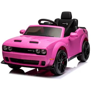 GARVEE Licensed Dodge Challenger 12V Electric Ride-On Car with Remote Control, LED Lights, Bluetooth, MP3, Battery Powered, Pink - Suitable for Young Riders