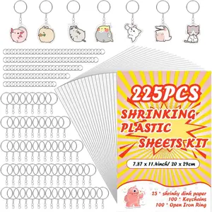 225 count Shrinky Dink Sheets Keychains Kit,Shrink Plastic Sheets Kit with 25 count Shrinky Dink Paper,100PCS Keychains and Open Iron Ring for  Creative Craft Marking, Handprint(7.87 x11.4inch/20x29cm)