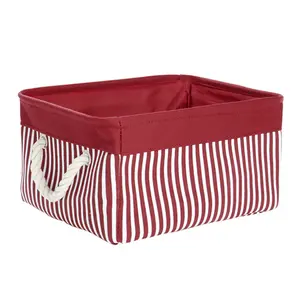 Unique Bargains Foldable Rectangle Storage Baskets,Canvas Fabric Cube Container with Rope Handles, Storage Bins Organizers for Shelves Office Bedroom Closet Toys Laundry Red Small