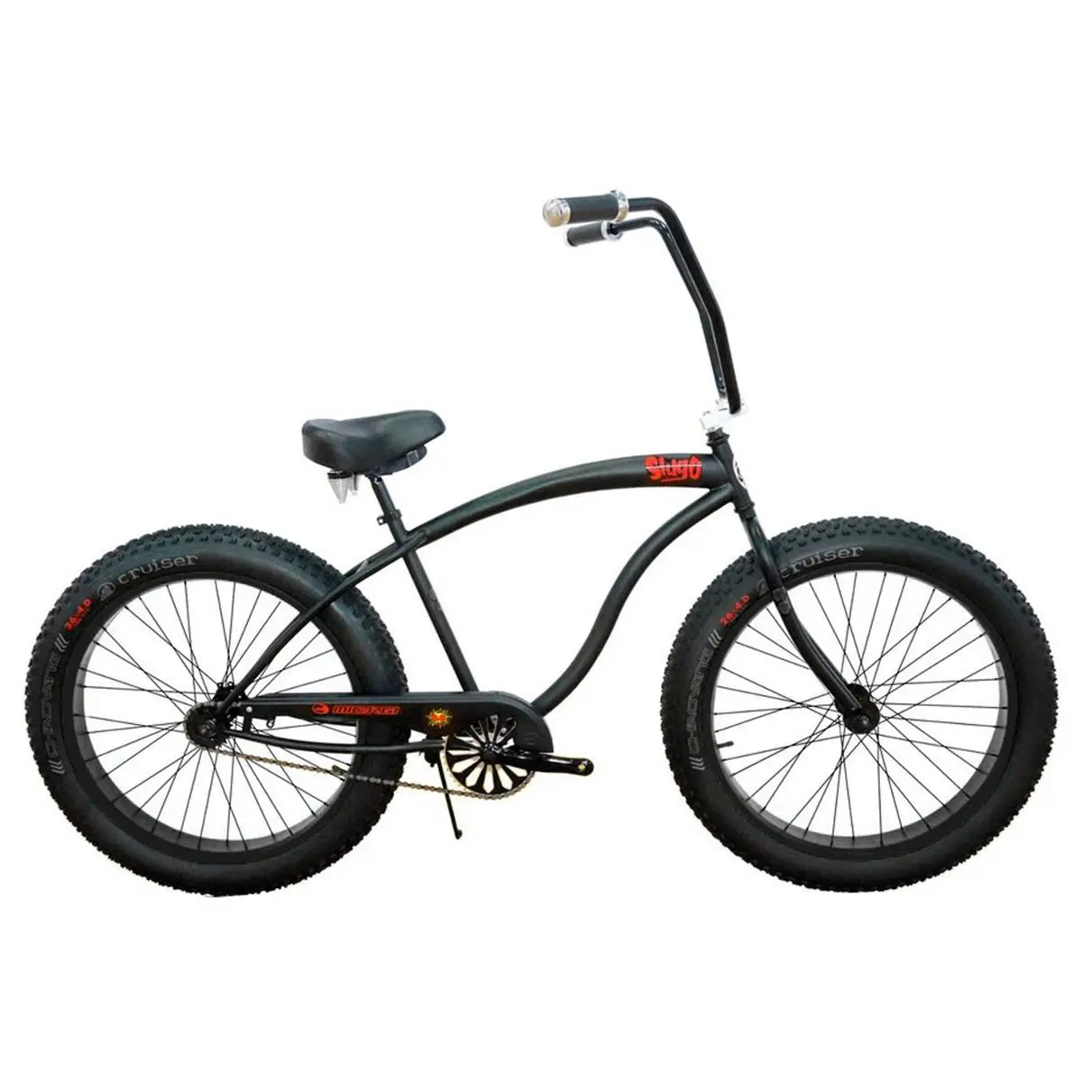 212 MAIN Slugo A Beach Cruiser Bicycle - 26 in. Steel Frame, Matte Black, Coaster Brake, High-Rise Bars, Fat Biking Ready for Any Terrain, Micargi Model SLUGO-A-MBK-BK