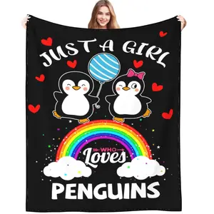 1PC Cute penguin blanket, just a girl who likes penguins, super soft flannel blanket, suitable for adults bed sofa decoration gifts and other multi-purpose blankets