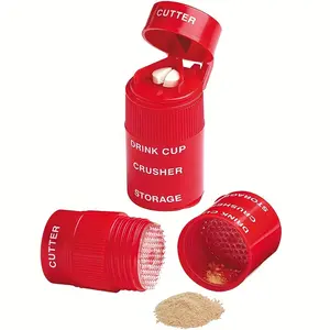 1pc 2 IN1 Pill Crusher, Creative Cutter and Grinder for Pills, Vitamins, Tablets, Stainless Steel Blade, Removable Drinking Cup, Portable Medicine Box, Medicine Organizer