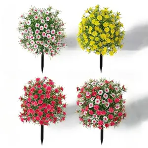 Available in 4 Colors, Single Stem Artificial Dianthus Ball Topiary, Faux Shrub with Ground Stake, UV & Fade Resistant, Decorative Plant for Indoor & Outdoor Decoration in Garden, Porch, Patio, Front Yard