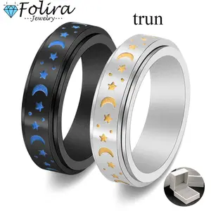Star Moon Glow-in-the-Dark Turnable Ring Stainless Steel for Men and Women