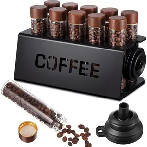Yookeer Single Dose Coffee Bean Storage Kit 10 Glass Test Tubes(2 Oz) with Acrylic Stand and Funnel Airtight Espresso Dosing Tubes Coffee Organizer for Countertop Home Barista Essentials