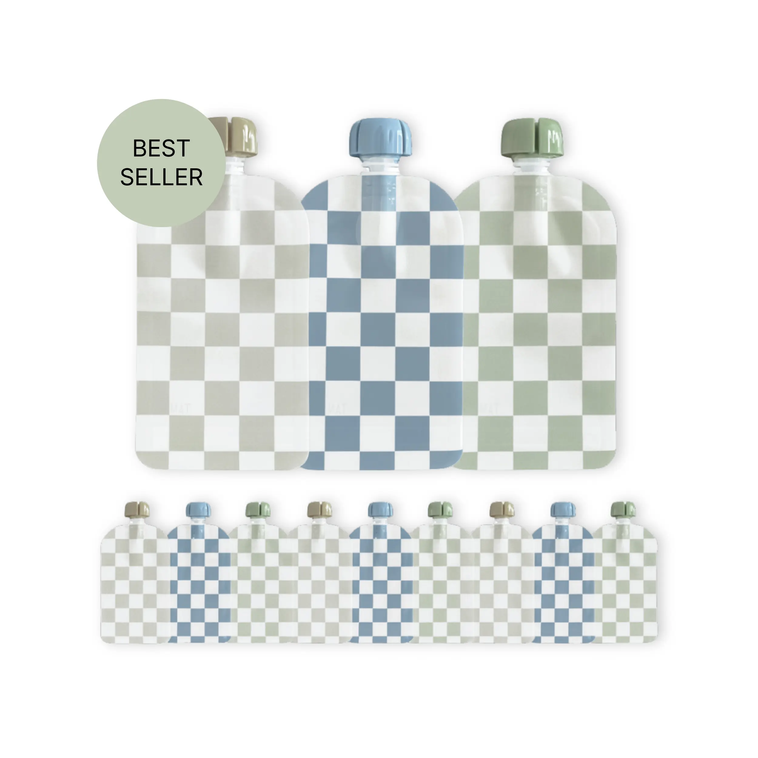 Reusable Food Pouches (Checkered) - Set of 12