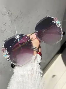 Women's Elegant Rhinestone Decor Eyeglasses, Trendy Gorgeous Eyeglasses for Everyday Use, Fashionable Versatile Accessories for Outdoor Activities