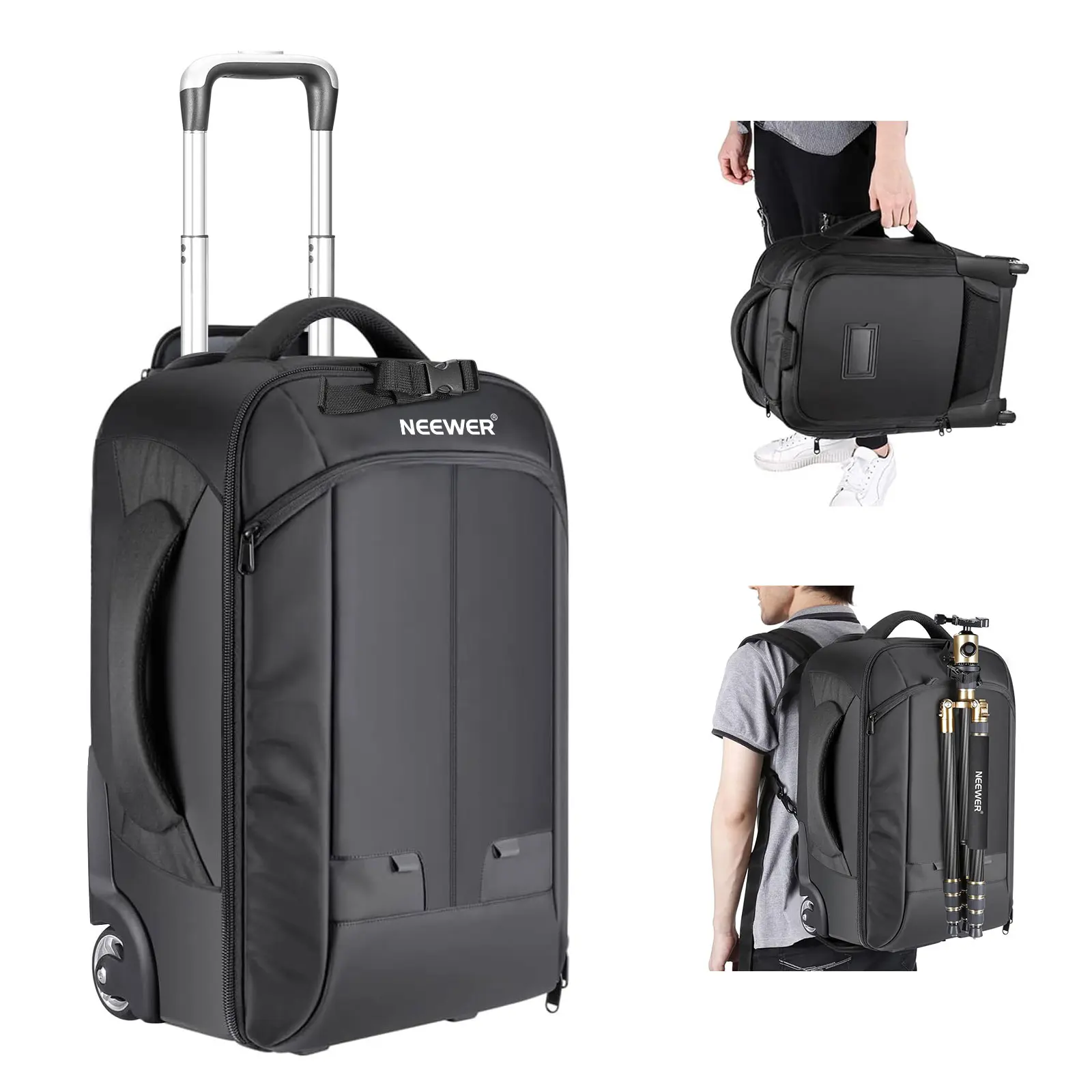 NEEWER NW3300-G 2-in-1 Rolling Camera Backpack, 22" x 14" x 10" Wheeled Bag with Telescopic Handle, Padded Dividers, 17" Laptop Comp & Storage for DSLR Cameras, Lenses & Photography Gear