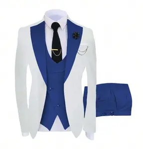 Men's Suits 3 Pieces Colorblock Slim Fit Double Breasted Formal Tuxedo Blazer Vest Pants For Wedding Party