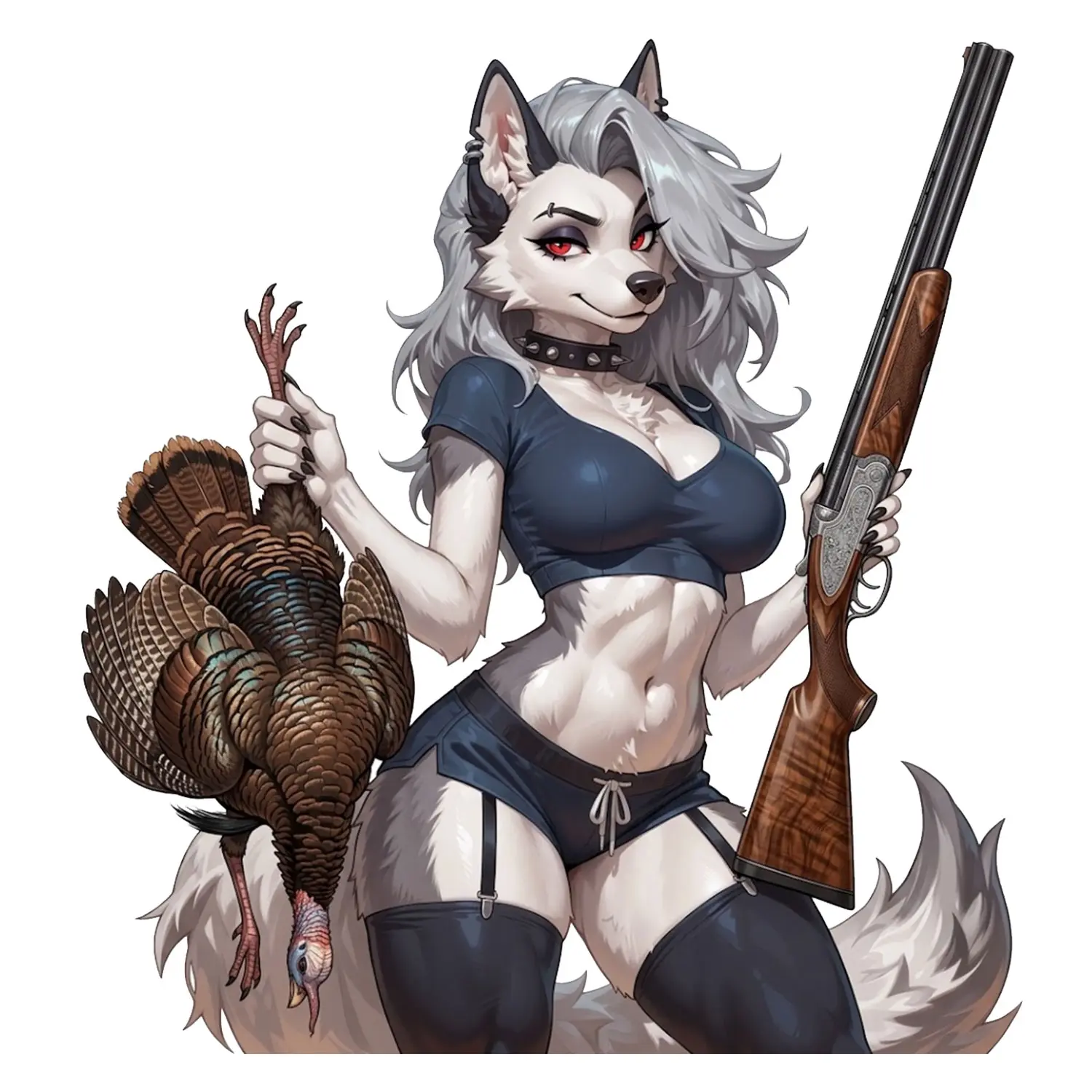 Silver Wolf Girl Turkey Hunt Sticker, Bold Outdoor Anime Design, Detailed Vinyl Decal For Laptop, Tumbler, Helmet, Car Window, Notebook And Gift