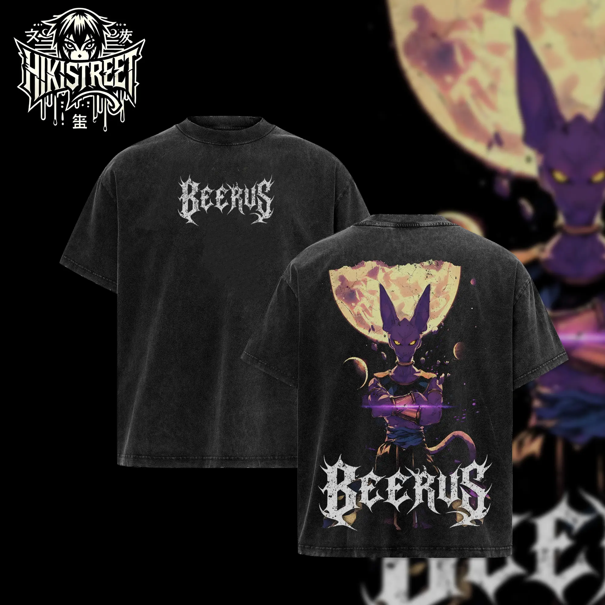 [HIKISTREET] Vintage Beerus God of Destruction Vintage T-Shirt, Dragonball Anime Washed Tee, Grunge Washed Oversized Tee, Anime Aesthetic Gift