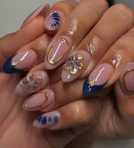 Navy Blue Nails Set 3DG Press On Nails, Handmade 3DG Nails, Luxury Aesthetic Nails