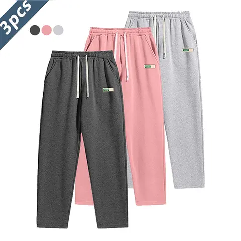 Men's 3PCS Stylish Oversized Plain Thermal Loose Fit Track Pants - Menswear, Drawstring Elastic Waist, Casual, Comfy for Long Casual Days, All Seasons Athletic Trousers (Light Gray, Dark Blue Gray, Black) - Easy Choice for Daily Street Style