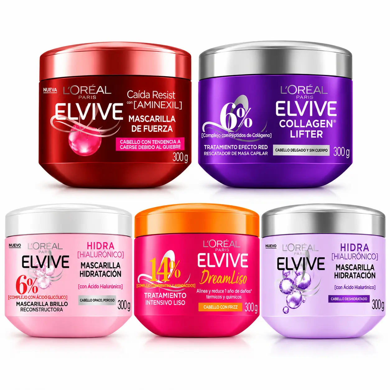 L'Oréal Elvive Strengthening Hair Mask | Hair Repair & Deep Conditioning Treatment | For Dry, Damaged & Fragile Hair | Helps Strengthen, Smooth & Reduce Breakage 300g (MASCARILLA REDONDA)