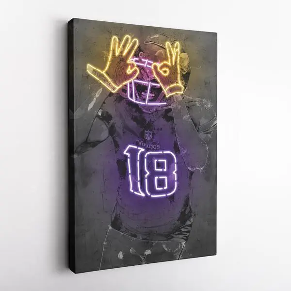 Neon Justin Jefferson Poster Handmade Canvas Print For Man Cave Decor And Kids Wall Art