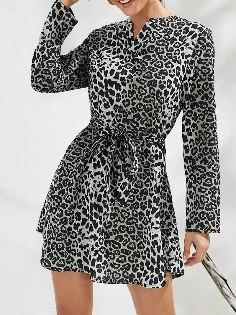 leopard print mini dress long sleeve - TikTok Shop