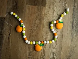 Handmade Felt Pom Pom Garland with Orange Accents | Cheerful Home Decor