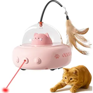 2-in-1 UFO Laser Cat Toy - Automatic Motion with Feather, Rechargeable Smart Sensor Interactive Toy Suitable for Indoor Cats and Dogs, Fun Exercise and Play, Perfect Pet Gift, Interactive Smart Cat Toy- Electric |   Fun & Educational Pet Toy